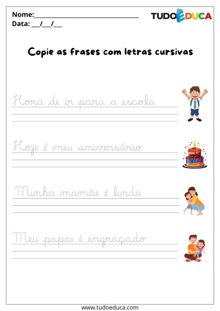 10 Atividades de Caligrafia com Letras Cursivas