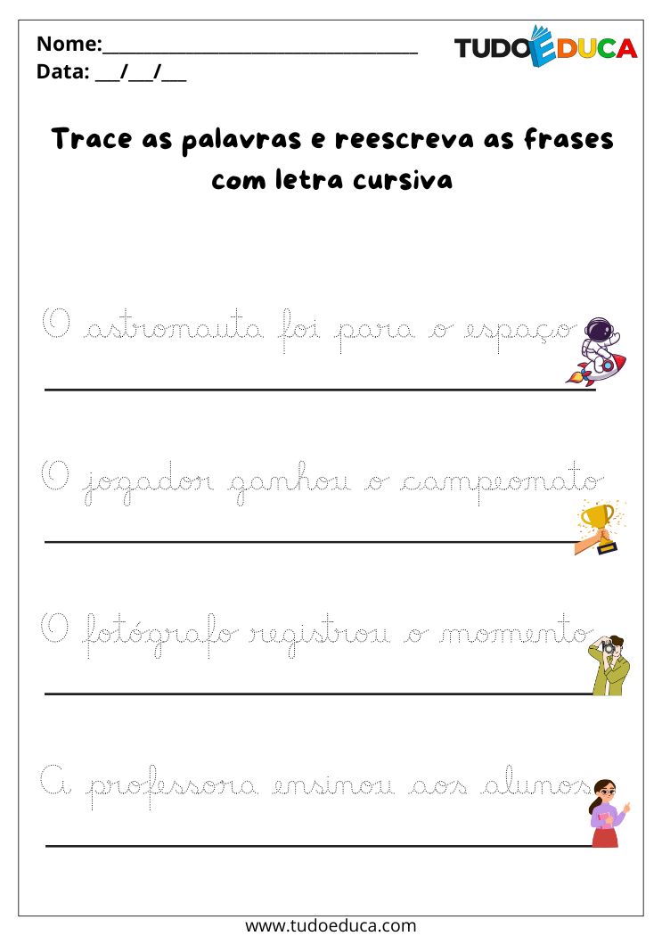 Atividades com Letras Cursivas para Imprimir reescreva as frases