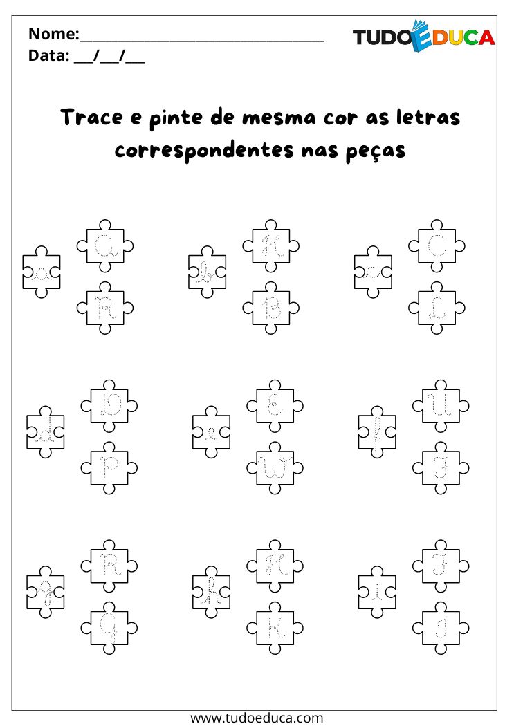 Atividade com Letras Cursivas Minúsculas e Maiúsculas pinte as correspondentes