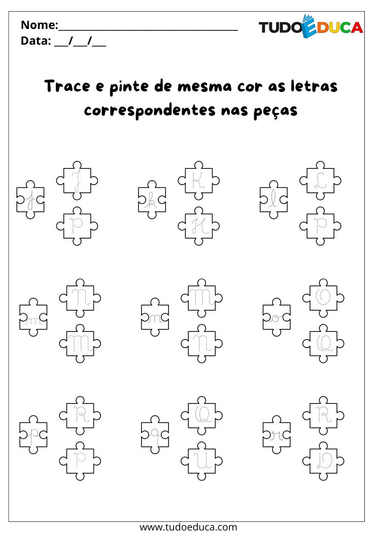 Atividade com Letras Cursivas Minúsculas e Maiúsculas pinte as iguais