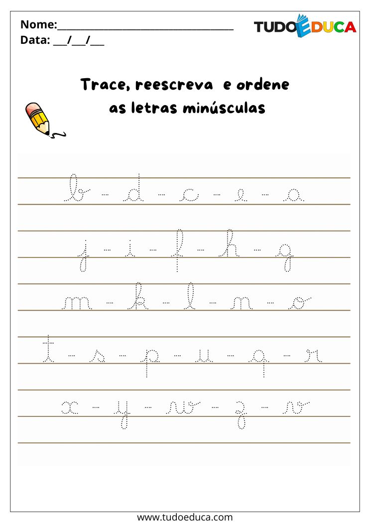Atividade com Letras Cursivas Minúsculas e Maiúsculas reescreva as minusculas