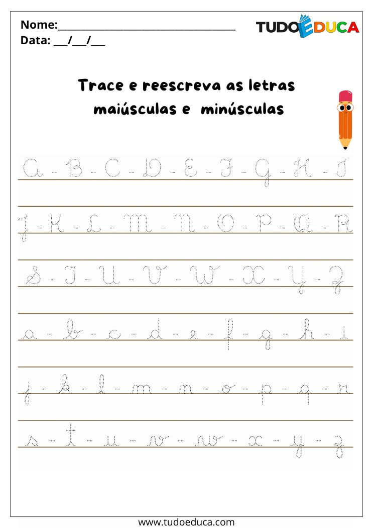 Atividade com Letras Cursivas Minúsculas e Maiúsculas trace as letras