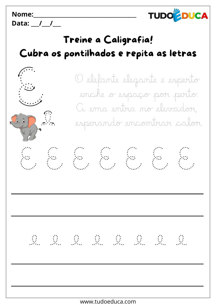 Atividade de Caligrafia para Imprimir letra E
