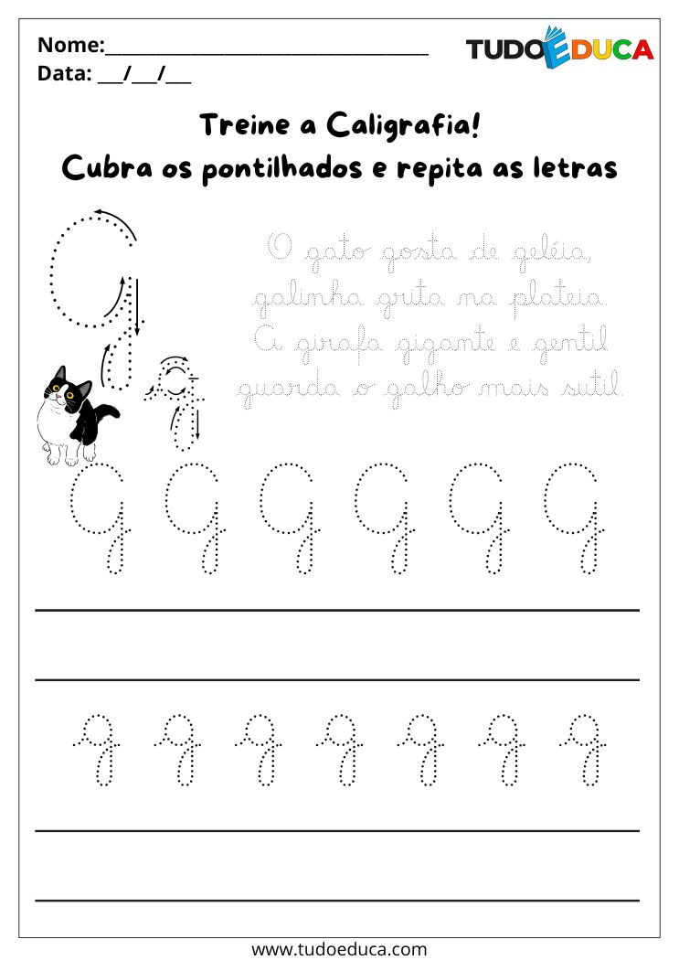 Atividade de Caligrafia para Imprimir letra G