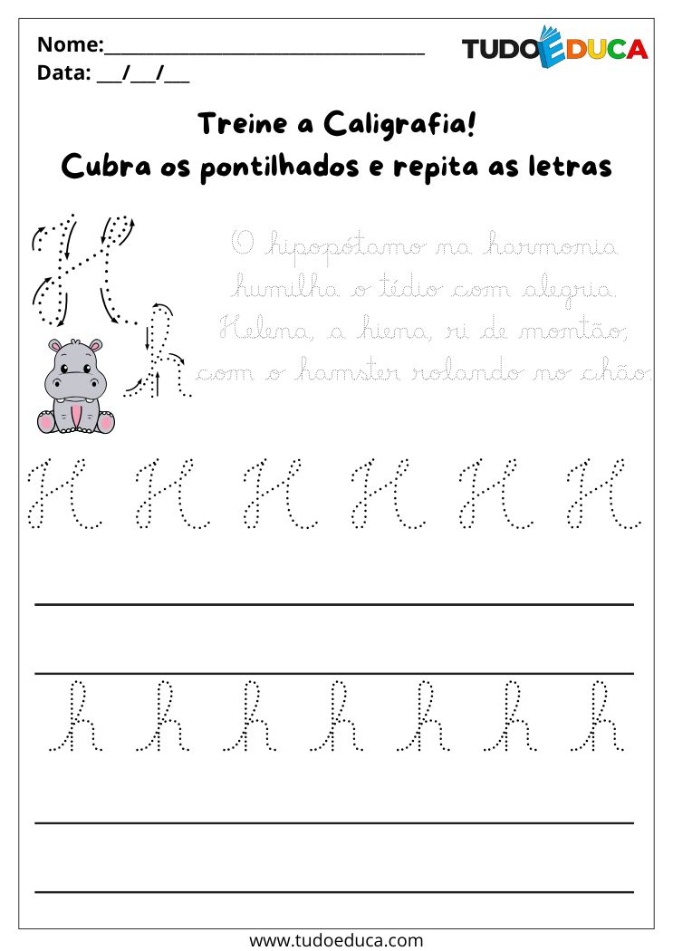 Atividade de Caligrafia para Imprimir letra H