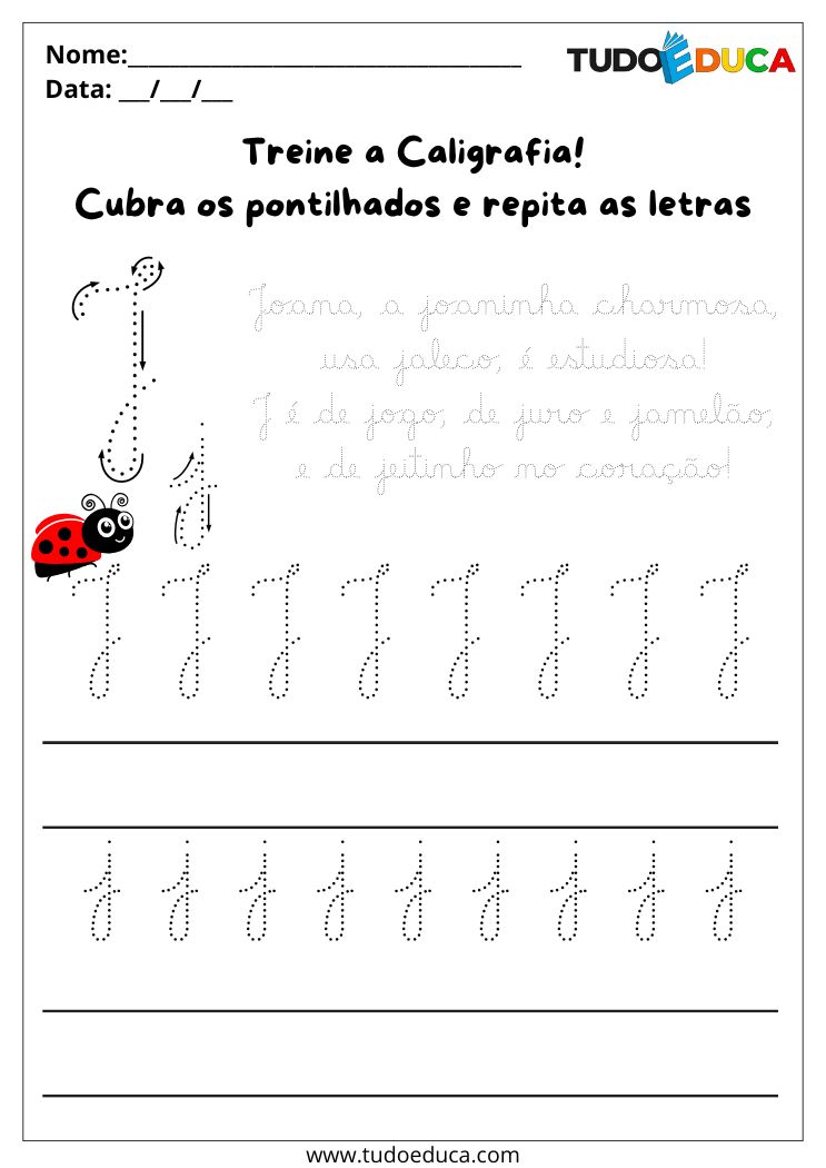 Atividade de Caligrafia para Imprimir letra J