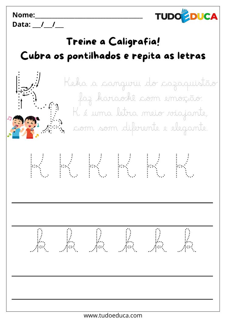 Atividade de Caligrafia para Imprimir letra K