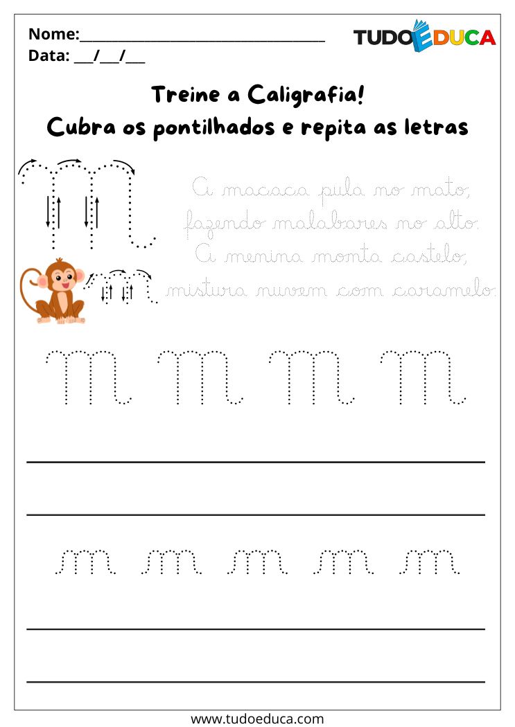 Atividade de Caligrafia para Imprimir letra M