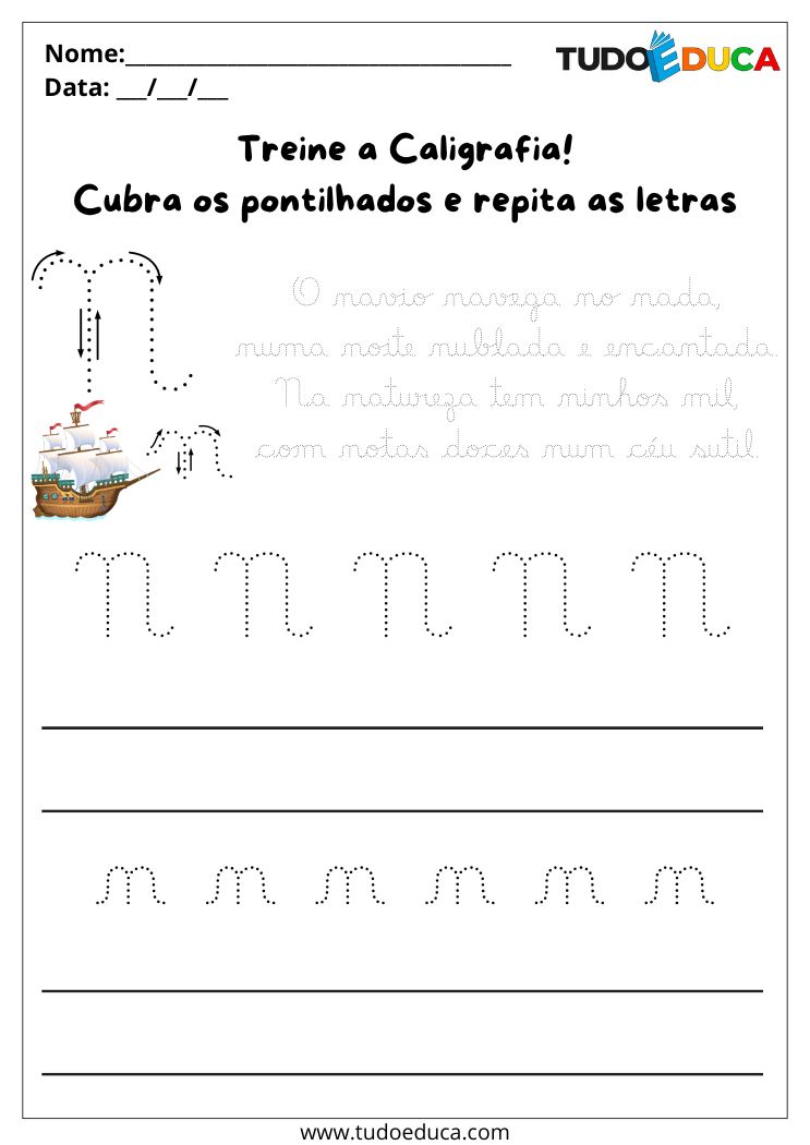 Atividade de Caligrafia para Imprimir letra N