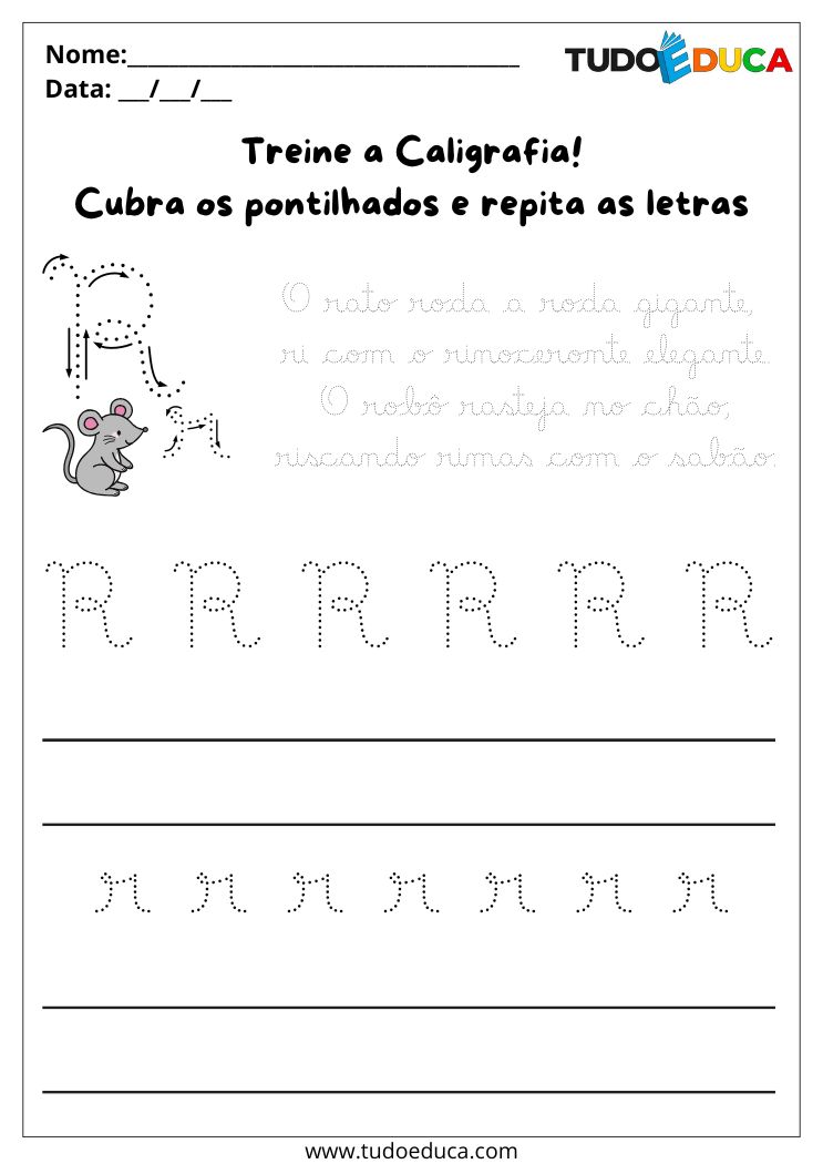 Atividade de Caligrafia para Imprimir letra R