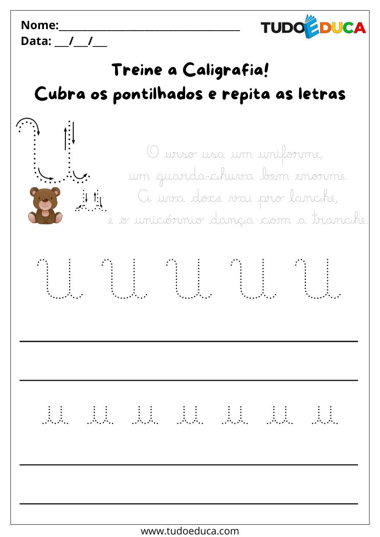Atividade de Caligrafia para Imprimir letra U