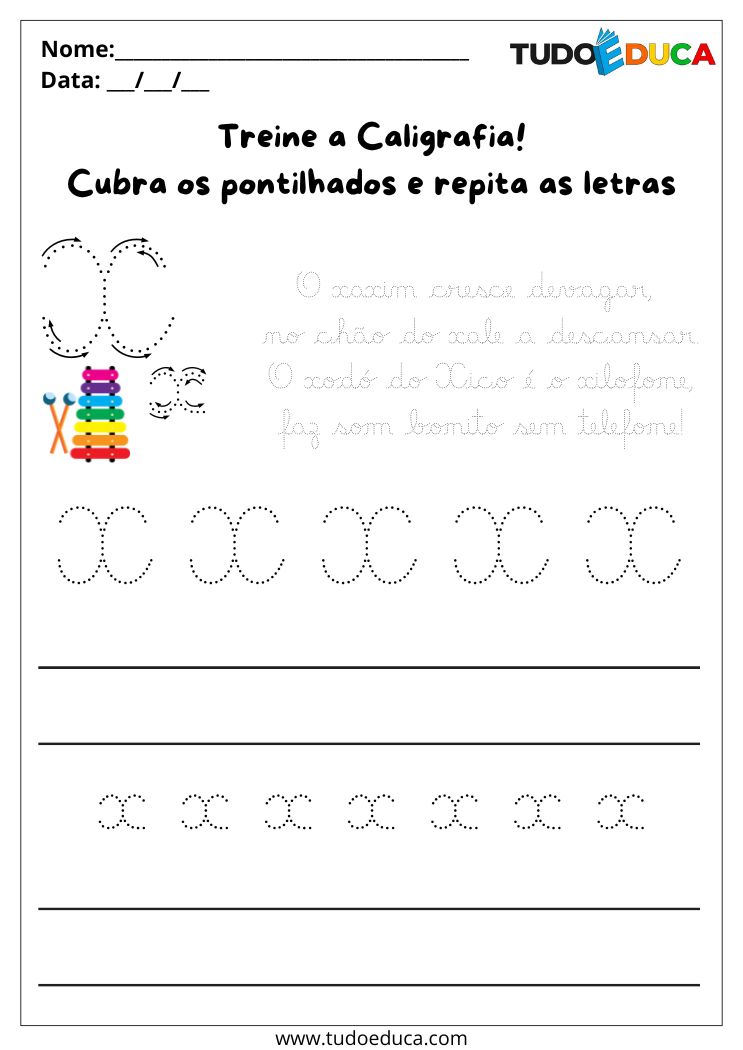 Atividade de Caligrafia para Imprimir letra X