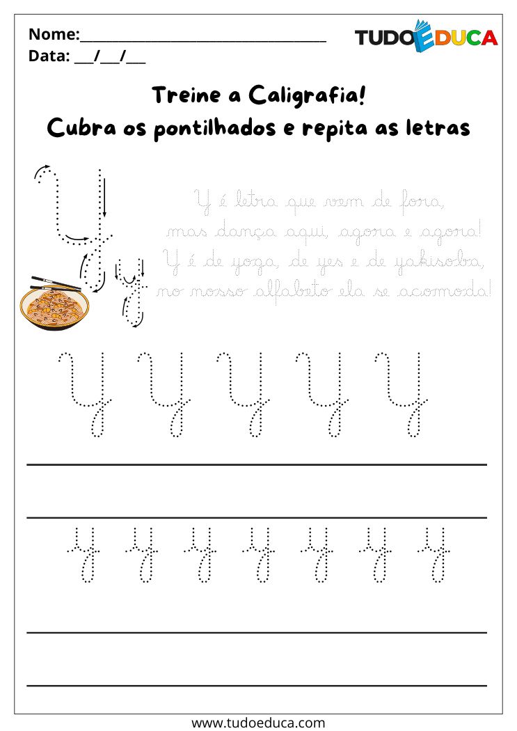 Atividade de Caligrafia para Imprimir letra Y