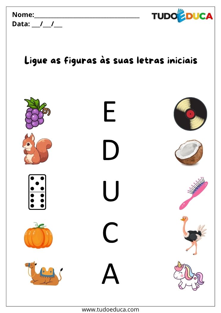 Atividades de Portugues Anos Iniciais ligue as figuras as letras