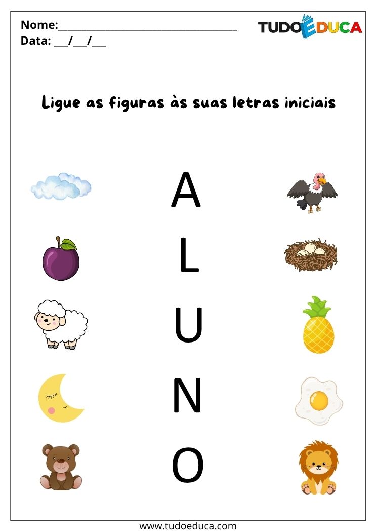 Atividades de Portugues Anos Iniciais ligue as letras nas figuras