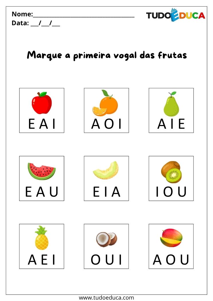 Atividades de Portugues Anos Iniciais marque a letra das frutas