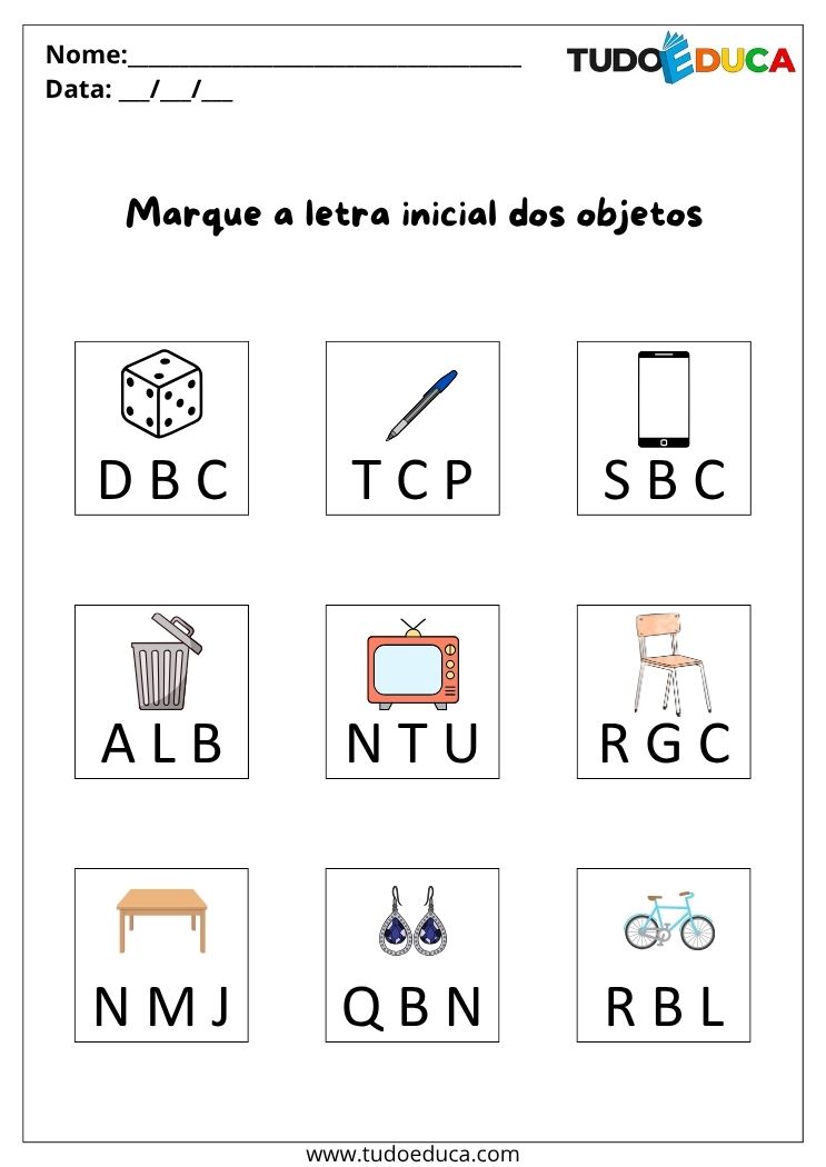 Atividades de Portugues Anos Iniciais marque a letra inicial