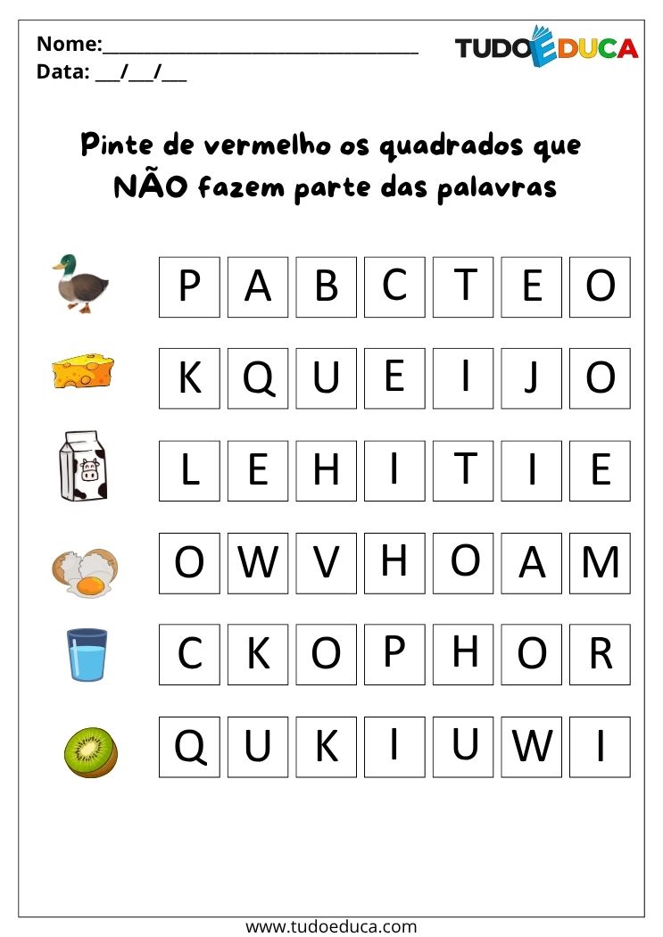 Atividades de Portugues Anos Iniciais pinte os quadrados errados
