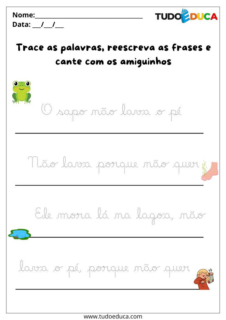 atividade com letras cursivas bonitas sublinhe a cantiga