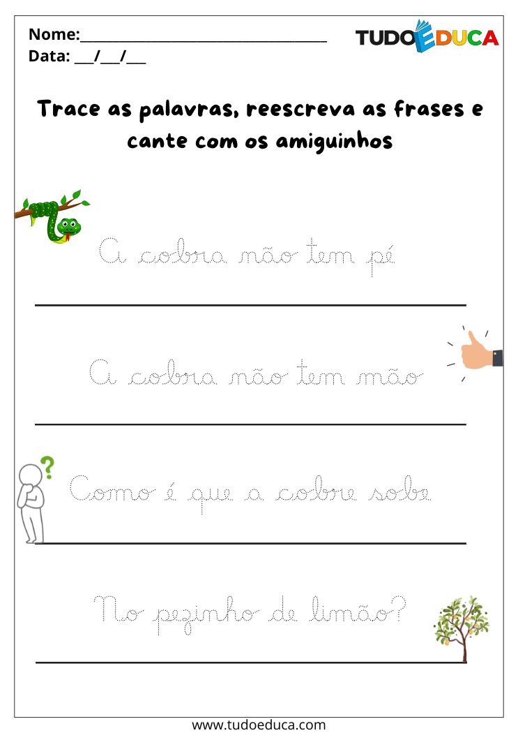 atividade com letras cursivas bonitas trace a cantiga