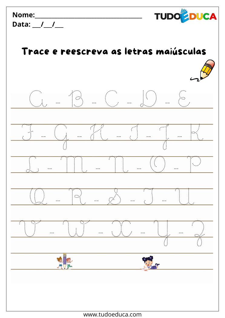 atividade com letras cursivas bonitas trace letras maiusculas