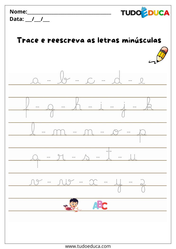 atividade com letras cursivas bonitas trace letras minusculas