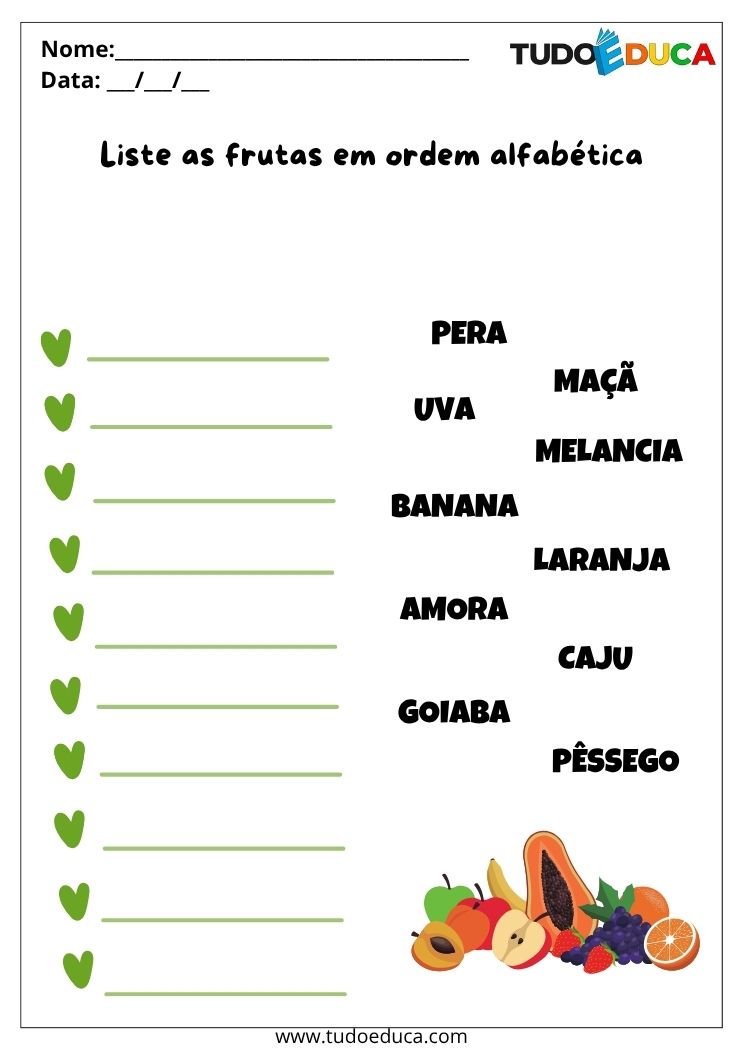 Atividade com Lista de Palavras liste as frutas