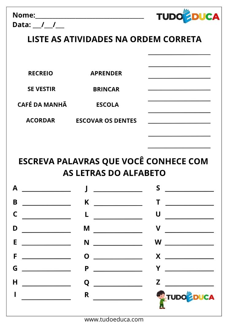 Atividade com Lista de Palavras liste e ordene as palavras