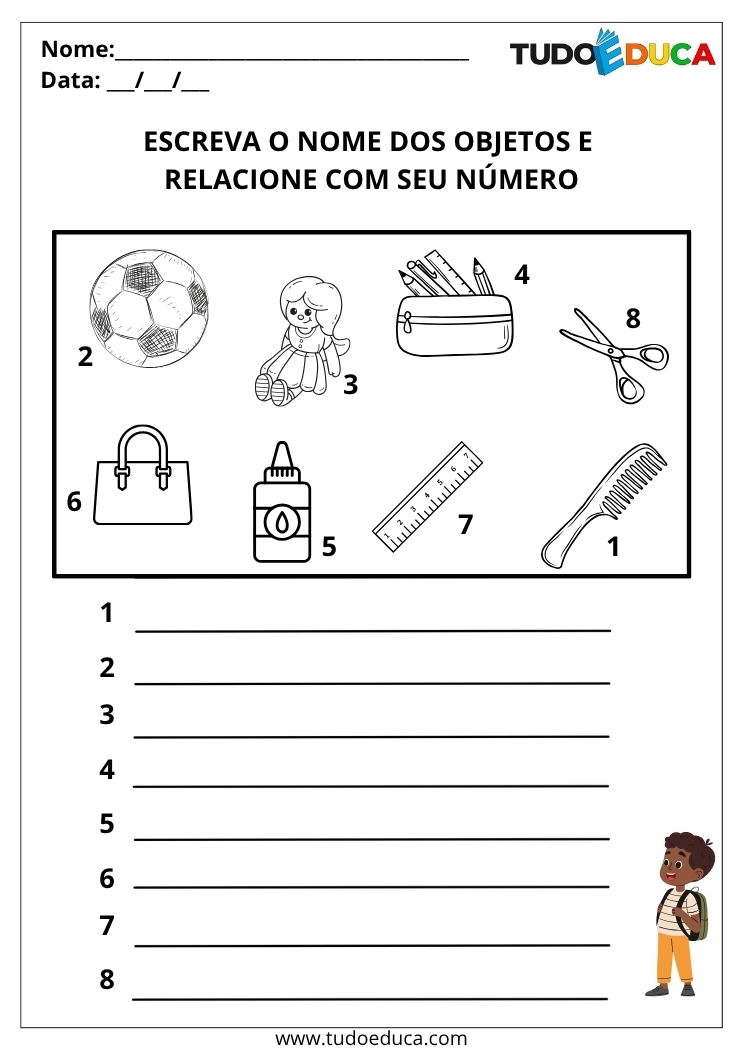 Atividade com Lista de Palavras nomeie os objetos