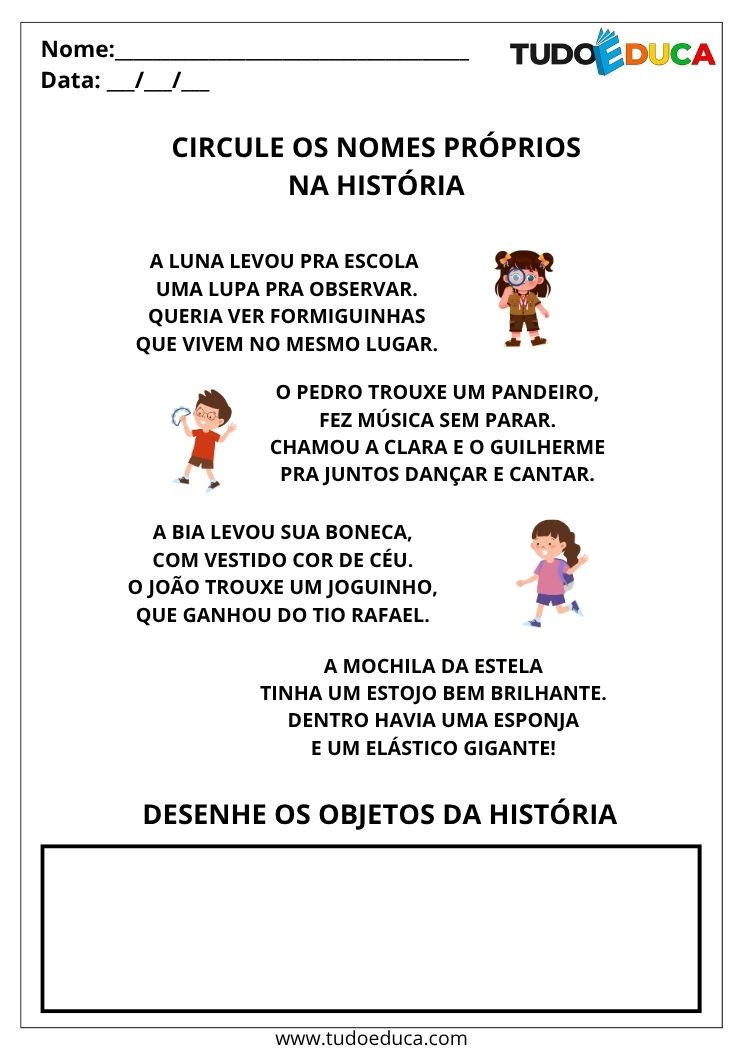 Atividade com Nomes Próprios circule os nomes na historia