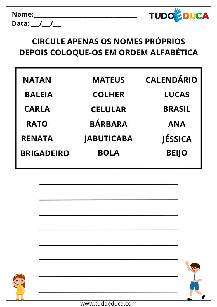 Atividade com Nomes Próprios circule os nomes