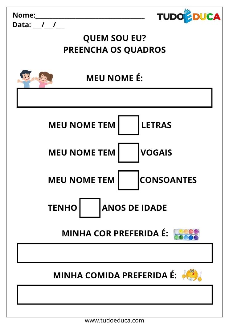Atividade com Nomes Próprios quem sou eu