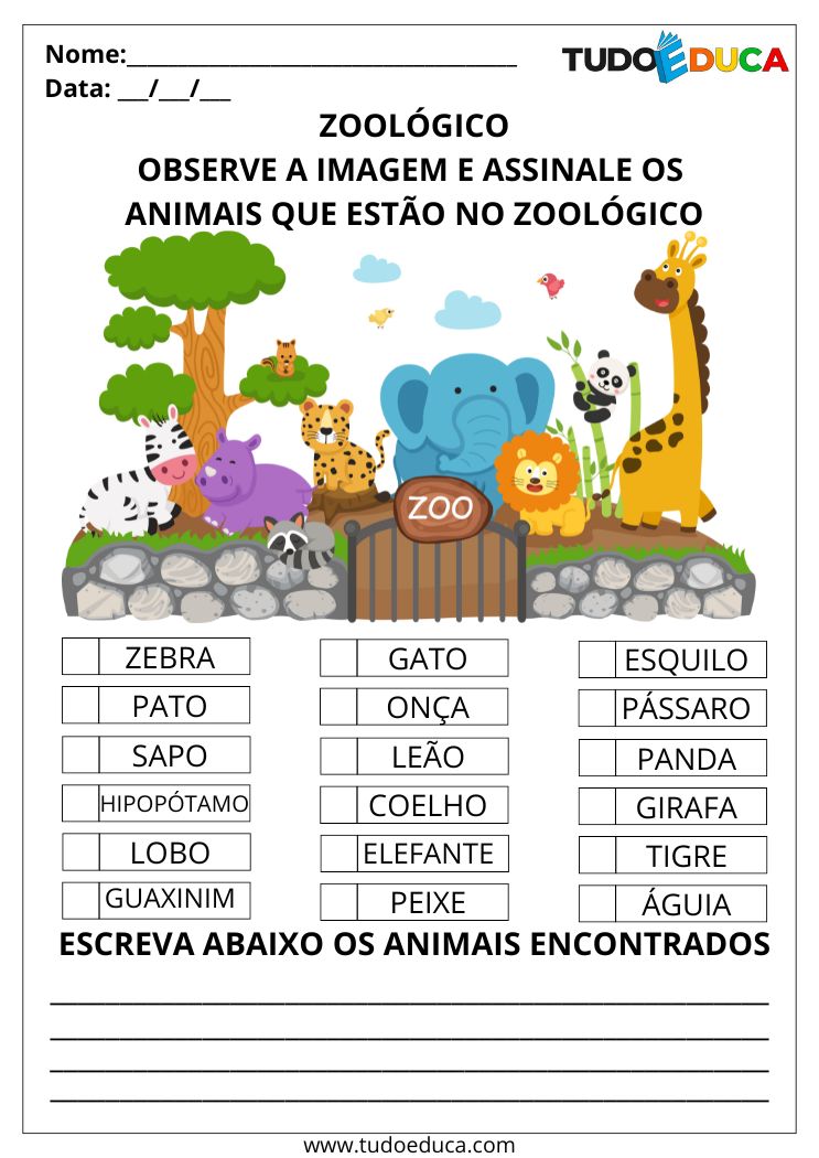 Atividade com leitura de imagens marque os animais
