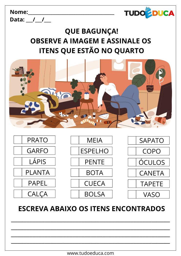 Atividade com leitura de imagens marque os itens do quarto