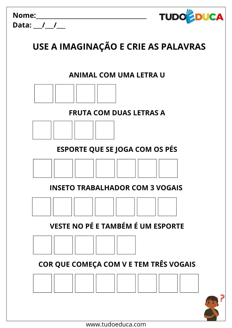 Atividade com Alfabeto Móvel advinhe as palavras