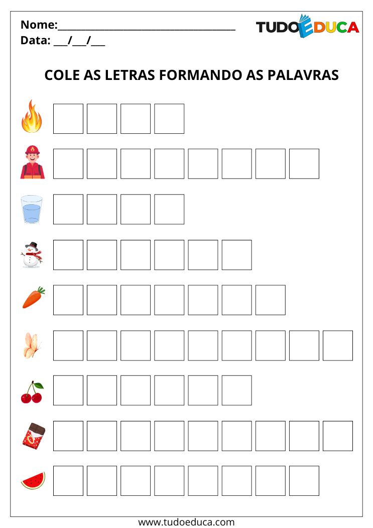 Atividade com Alfabeto Móvel cole as letras e forme palavras