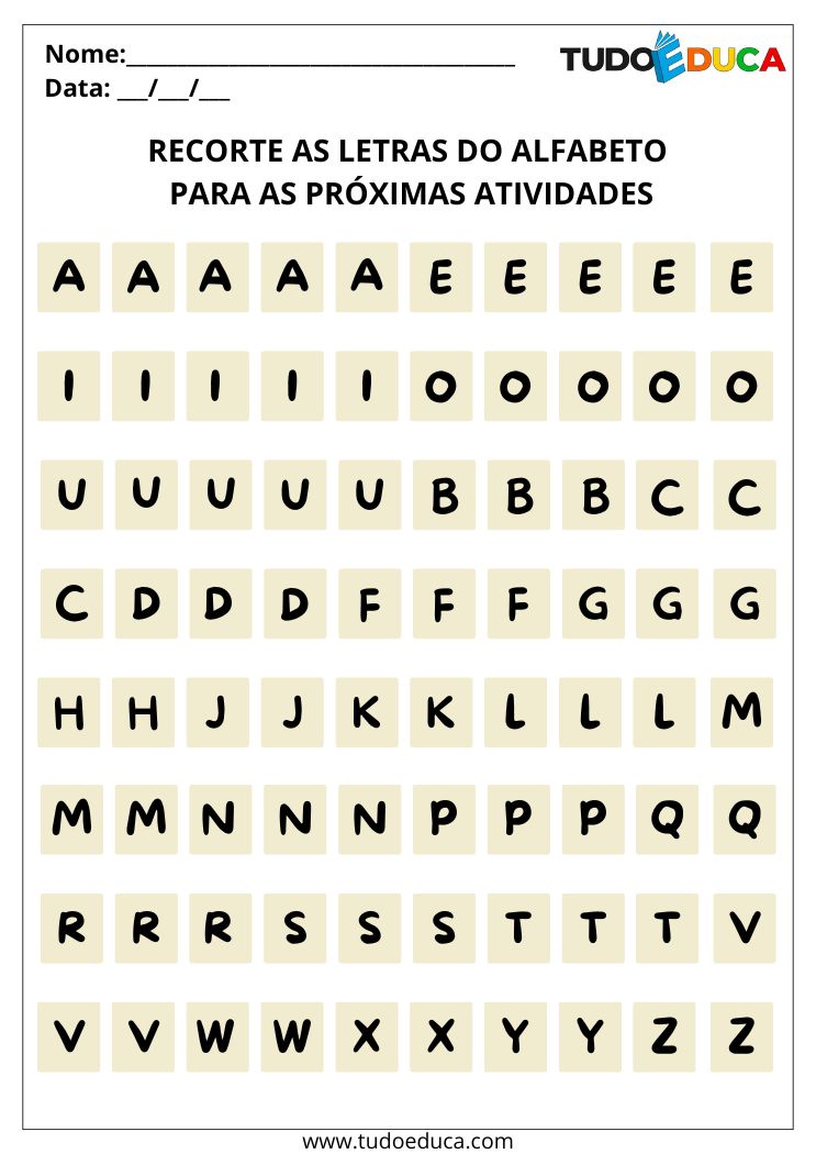 Atividade com Alfabeto Móvel recorte o alfabeto