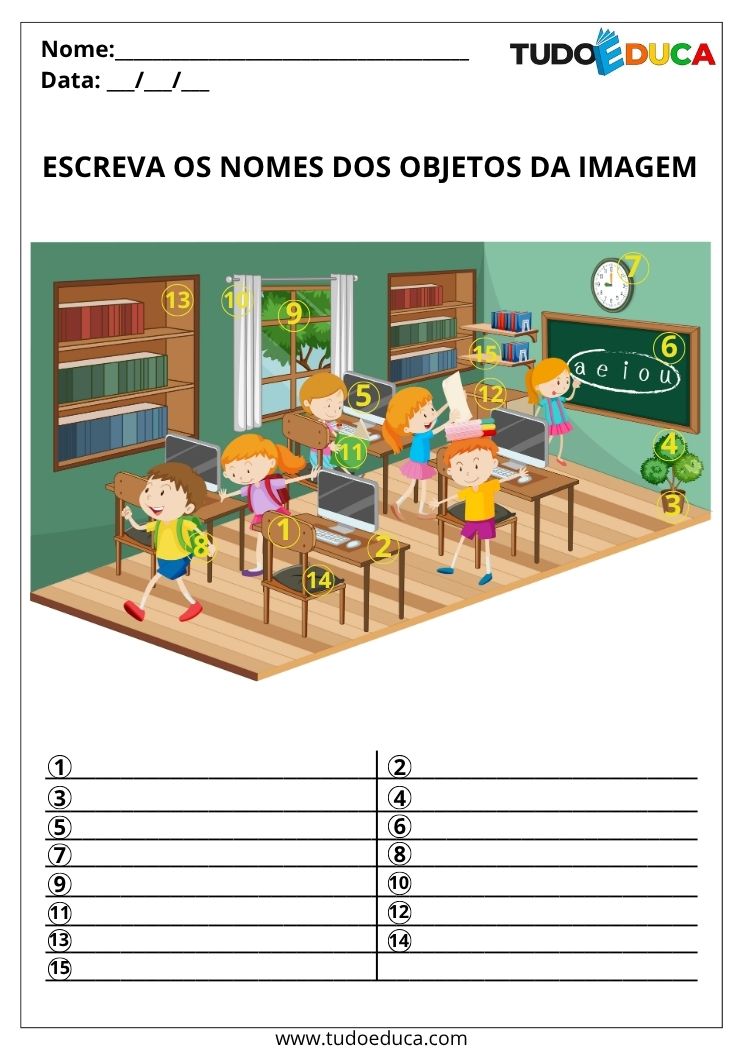 Atividade de escrita espontânea nomeie os objetos da sala