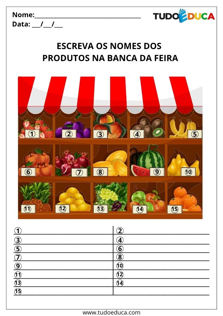 Atividade de escrita espontânea nomeie os produtos da banca
