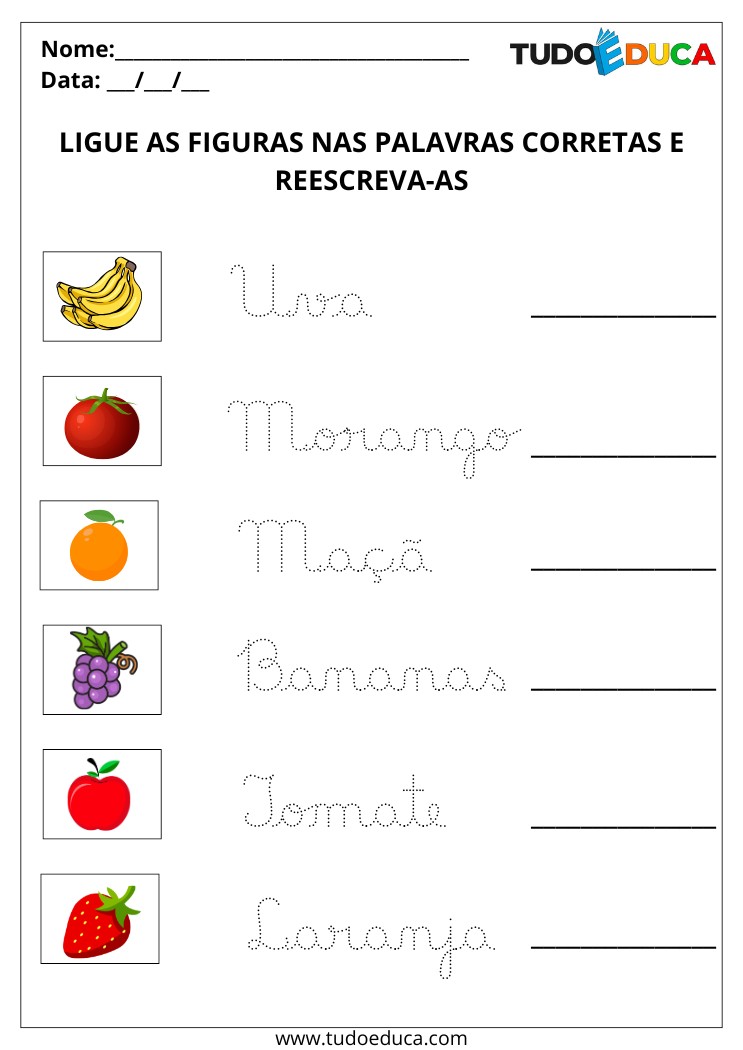 Atividade com letra cursiva para 1 ano ligue as figuras
