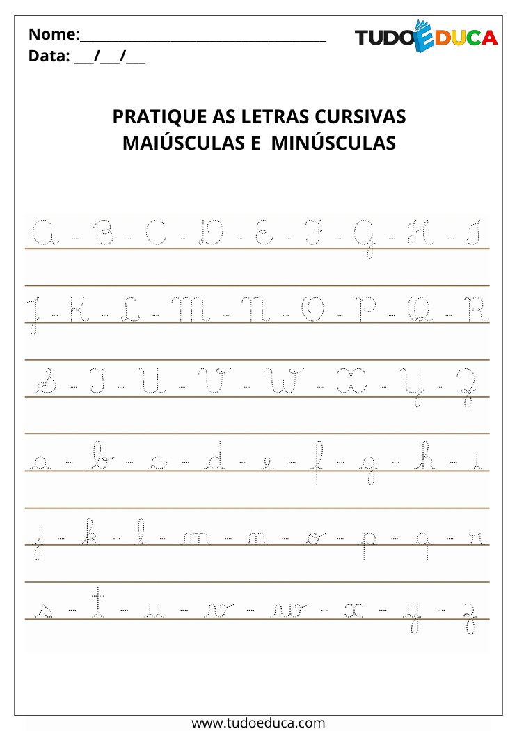 Atividade com letra cursiva para 1 ano pratique as letras cursivas
