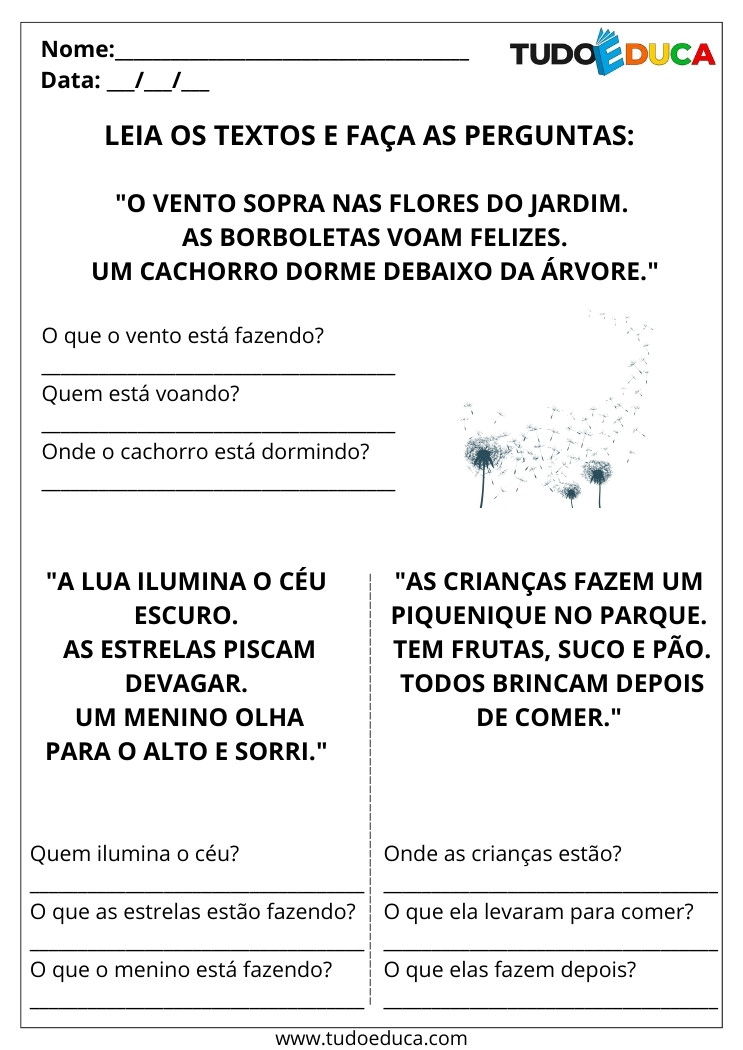 Atividade de Português com Textos Orais leia e faca perguntas
