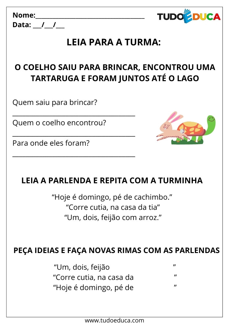 Atividade de Português com Textos Orais leia e responda