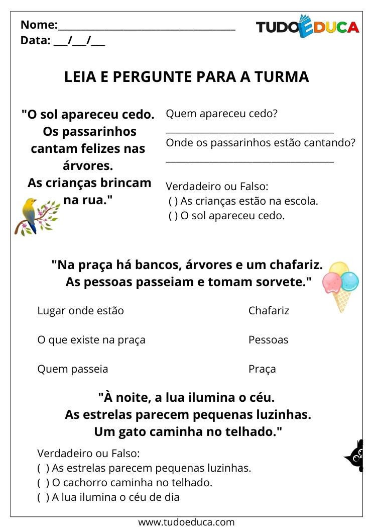 Atividade de Português com Textos Orais pergunte para a turma