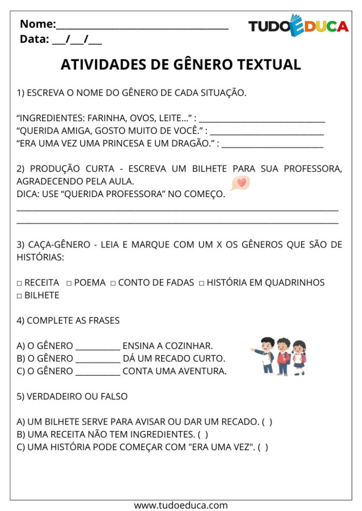 4 Atividades de Português sobre Gênero Textual