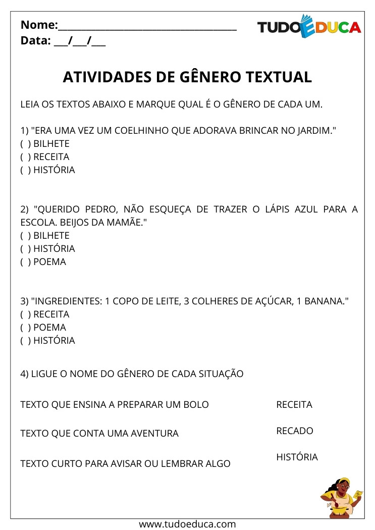 Atividade de Português sobre Gênero Textual marque o gênero