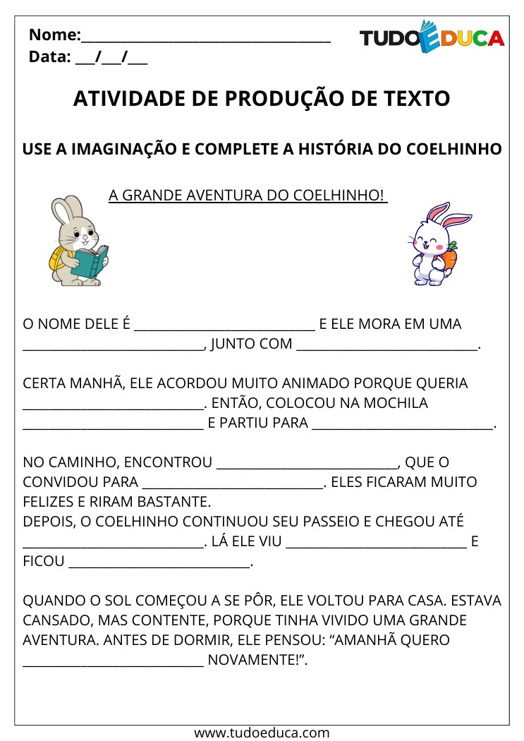 Atividade de Produção de Texto 1 Ano complete a história
