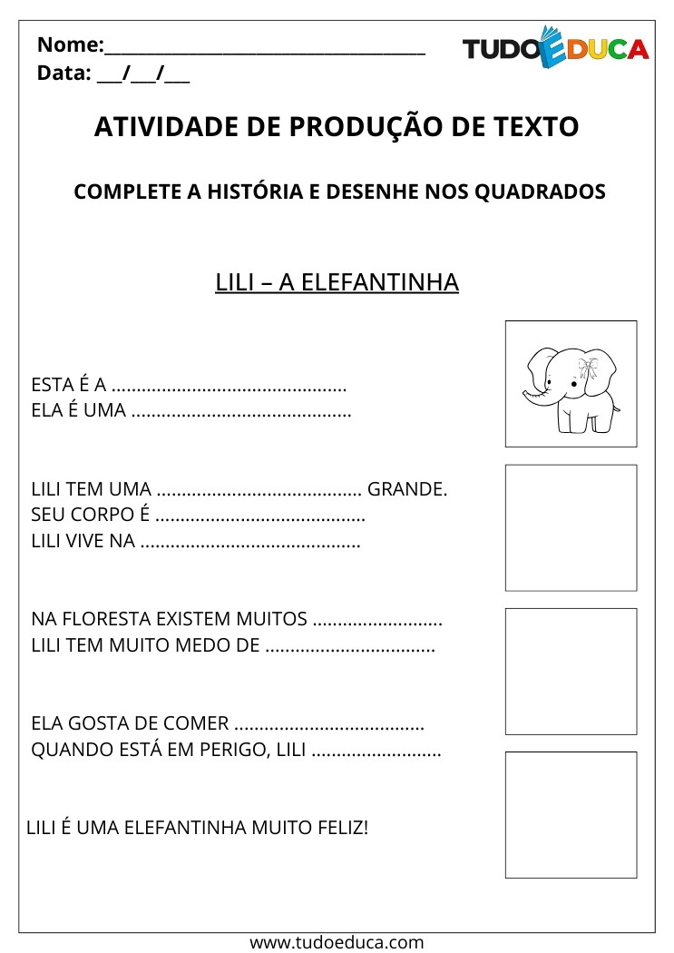 Atividade de Produção de Texto 1 Ano monte a história