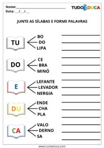 3 Atividades de Português de Juntar Sílabas e Formar Palavras