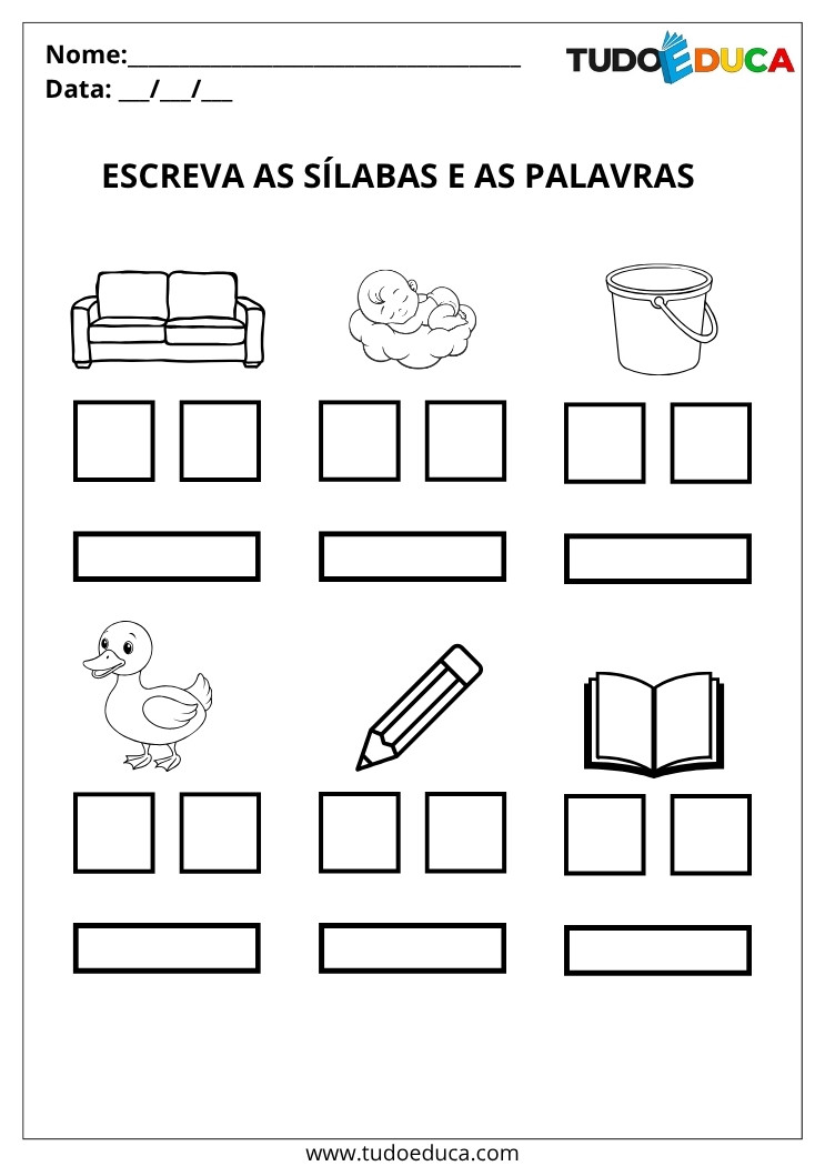 Atividade de Português com Sílabas Simples para Formar Palavras escreva silabas e palavras